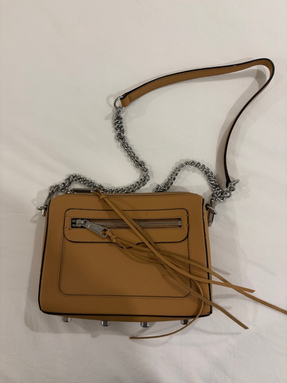 Rebecca Minkoff Tan Crossbody Bag with Silver Chain Strap